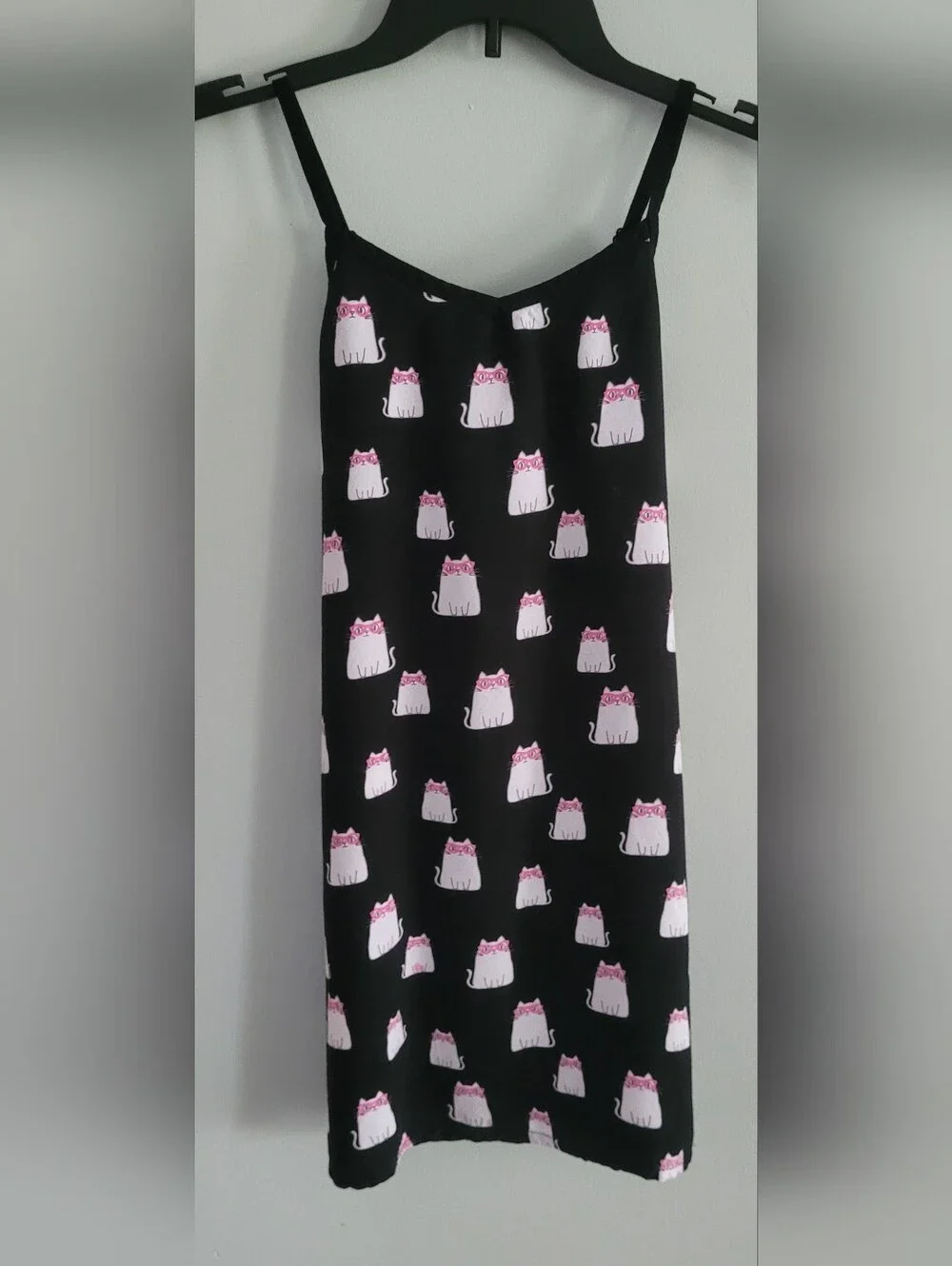 Justice Black Chemise with White & Pink Cat Print